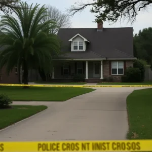 Police tape marking a crime scene in a residential area
